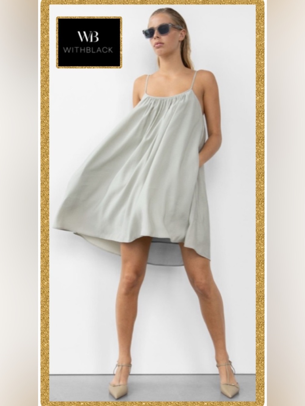 WB WITHBLACK Fabrina Mini Swing dress in smoke green Size SMALL Classic NWT